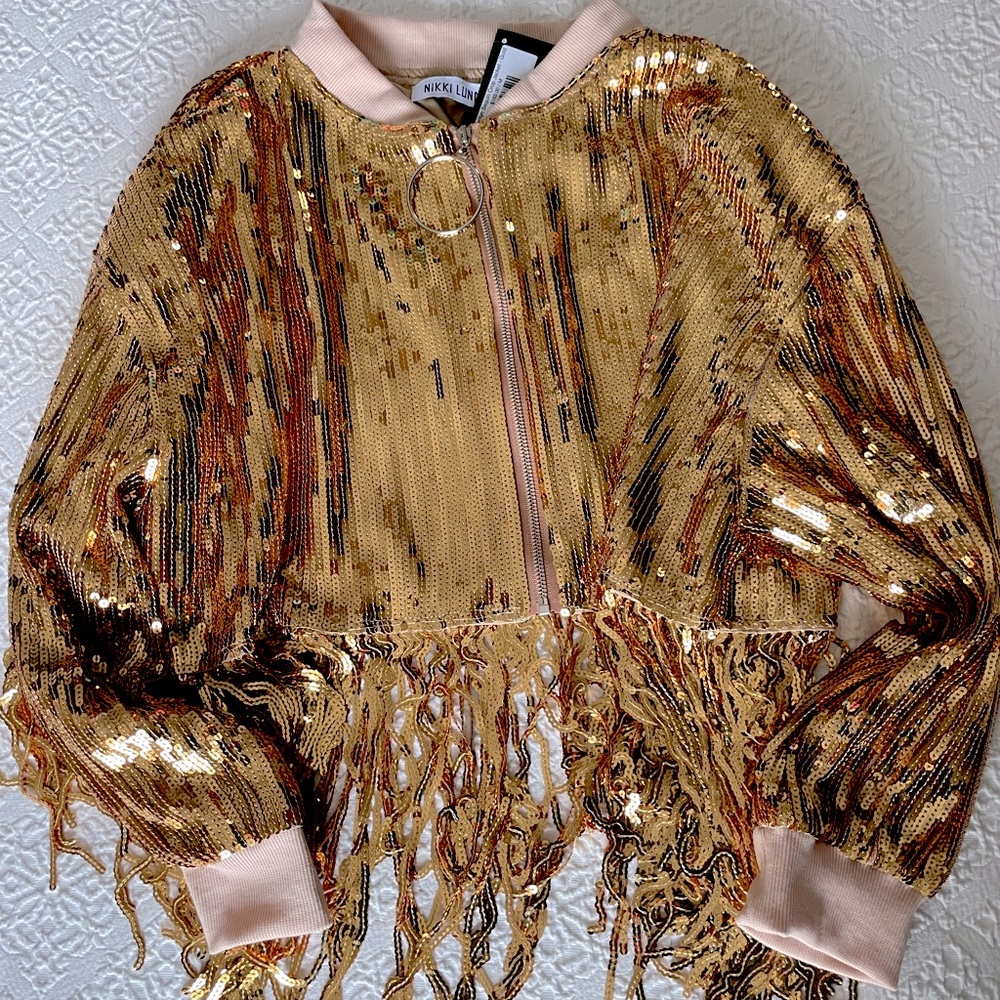 Sequin Zip Up Bomber Jacket by Nikki Lund, NWT